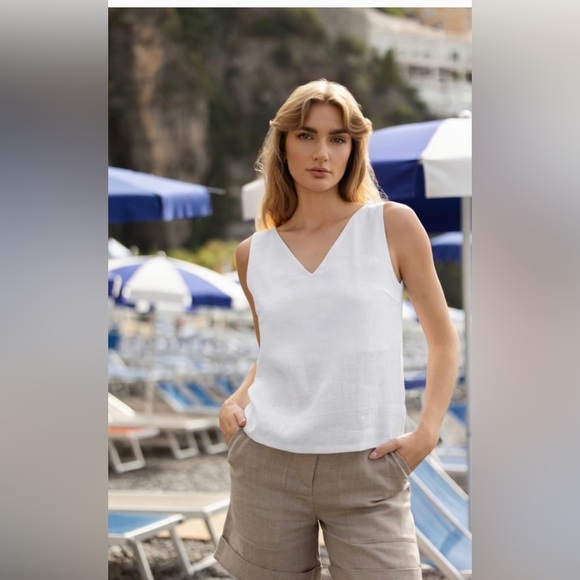 Linen Hand Made Studio V-Neck Top Carrie Optic White Lithuanian Linen , size L - Picture 15 of 15